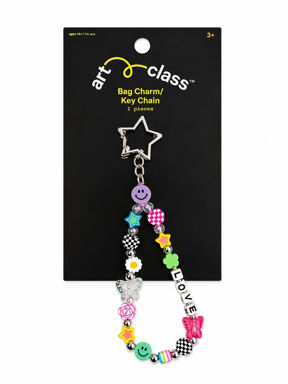 art class Purple & Multicolor Beaded Bag Charm with Star Key Ring